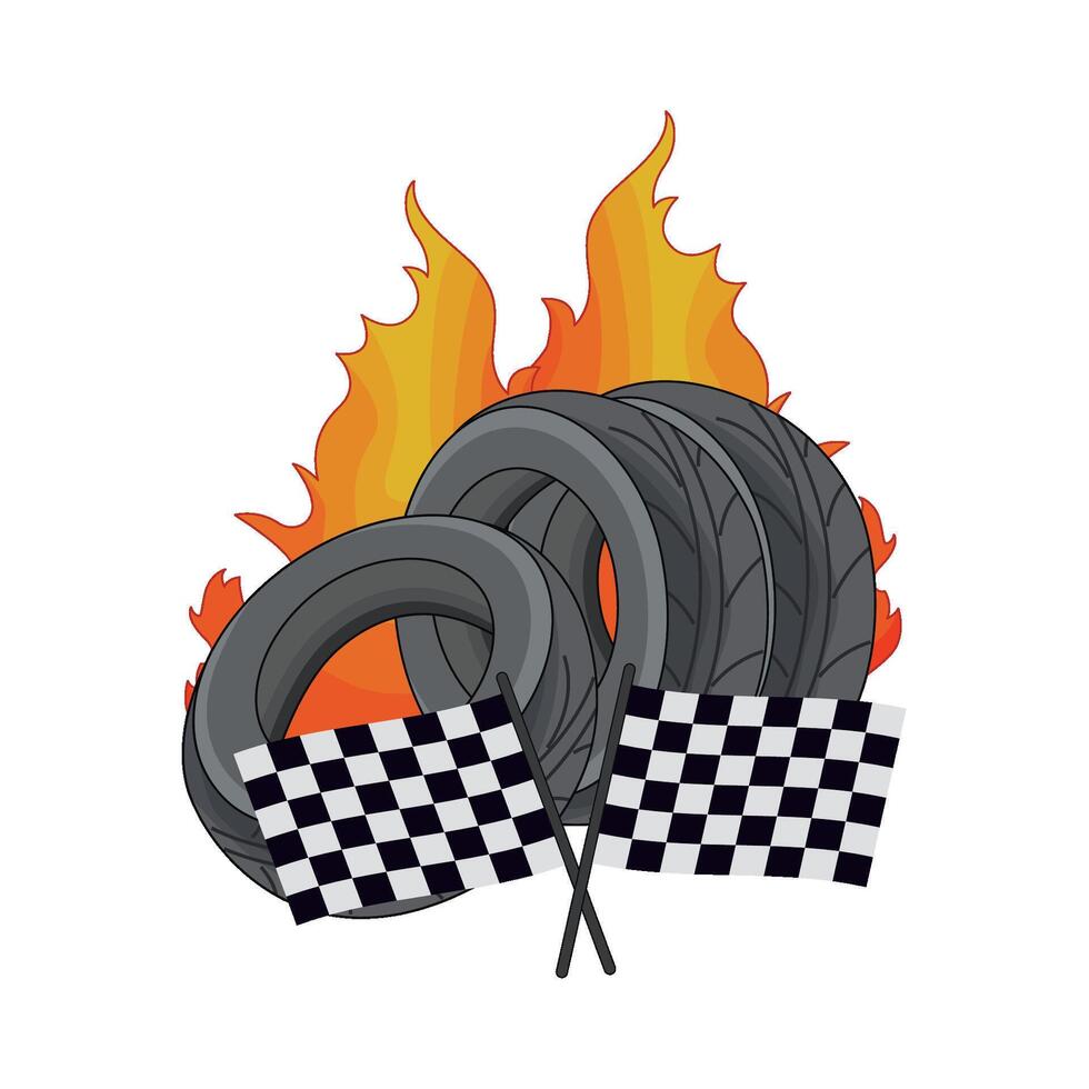 illustration of tire with racing flag vector