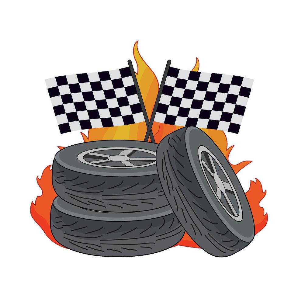 illustration of tire with racing flag vector