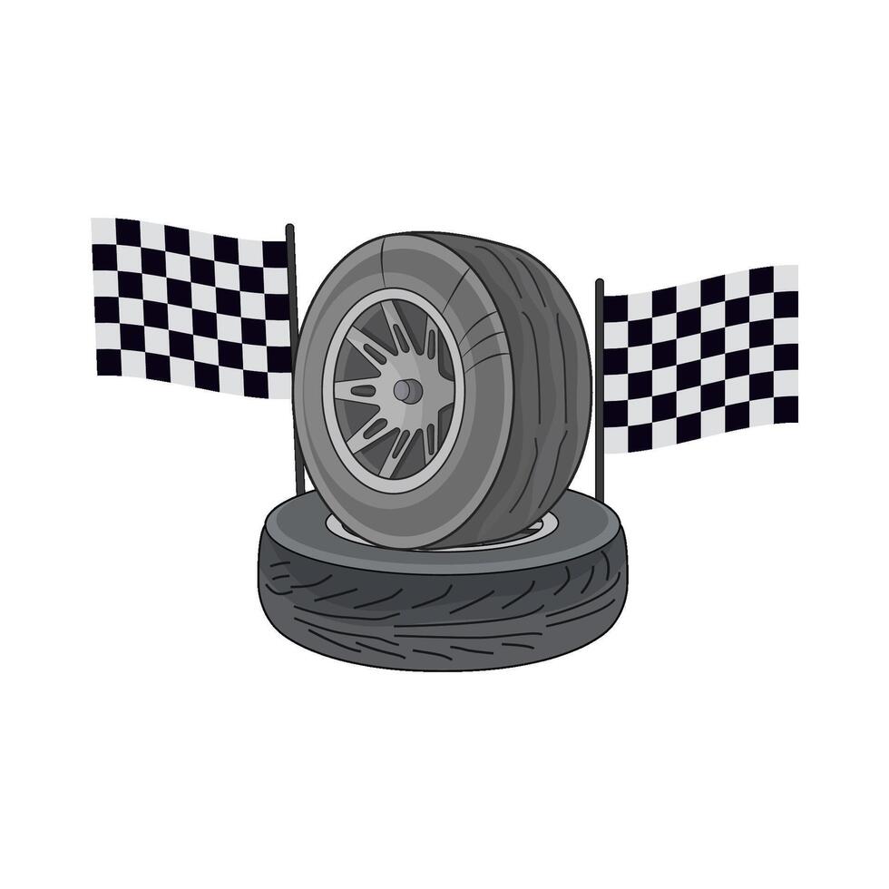 illustration of tire with racing flag vector