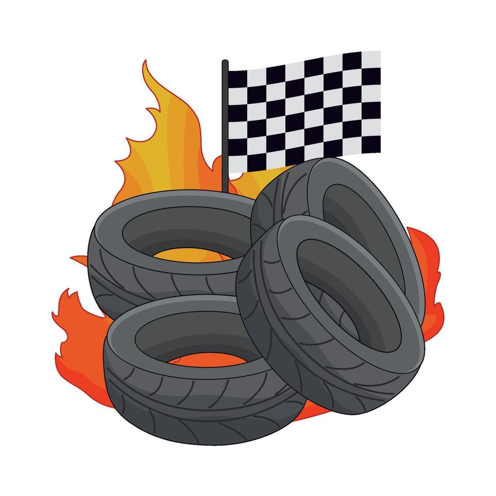 illustration of tire with racing flag vector