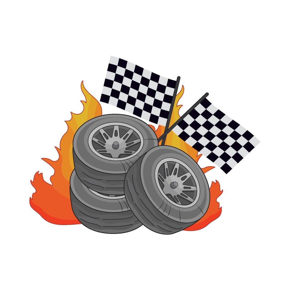 illustration of tire with racing flag vector