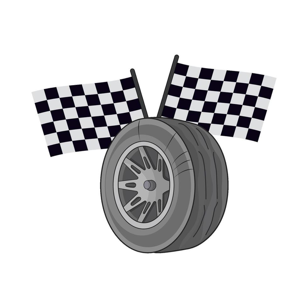 illustration of tire with racing flag vector