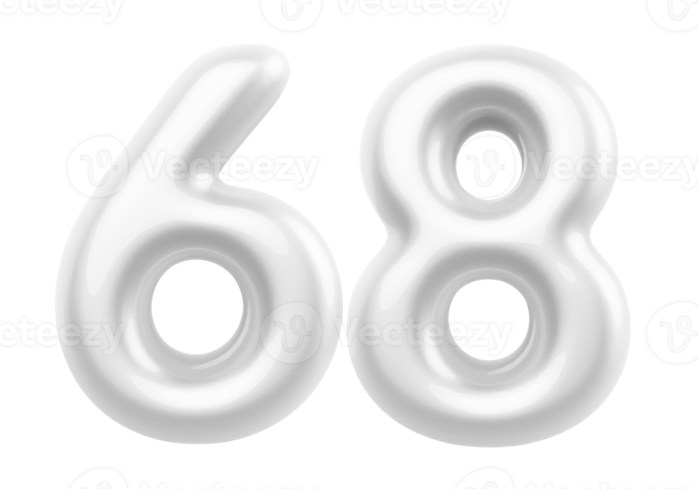 Silver 3D Number 68 png