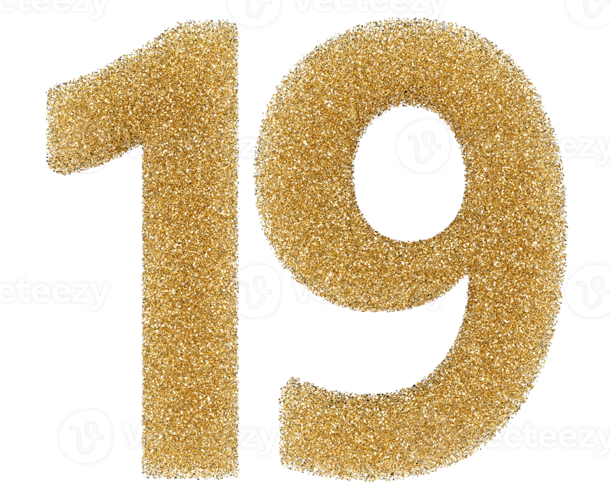 Number 19 golden glitter png