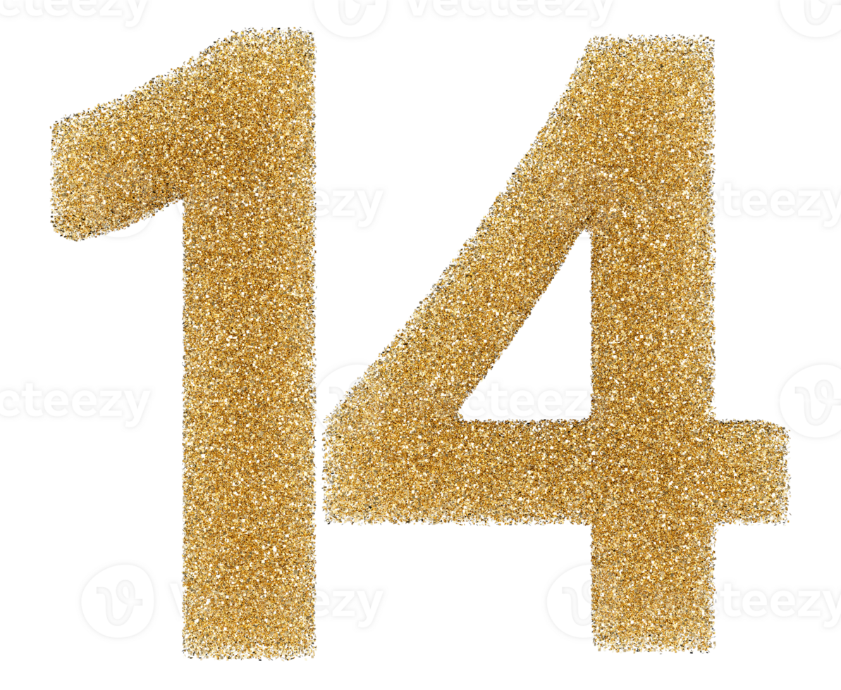 Number 14 golden glitter png