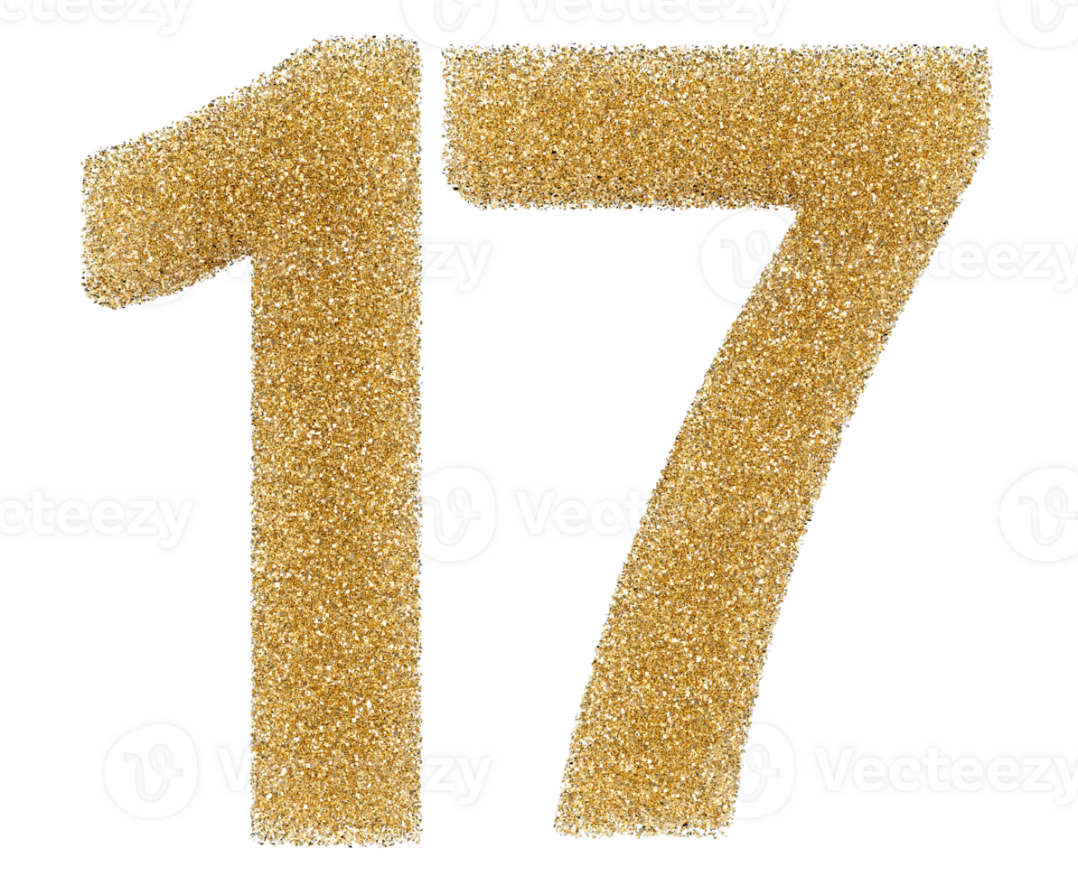 Number 17 golden glitter png