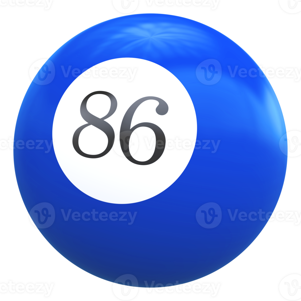 86 number 3d ball blue png
