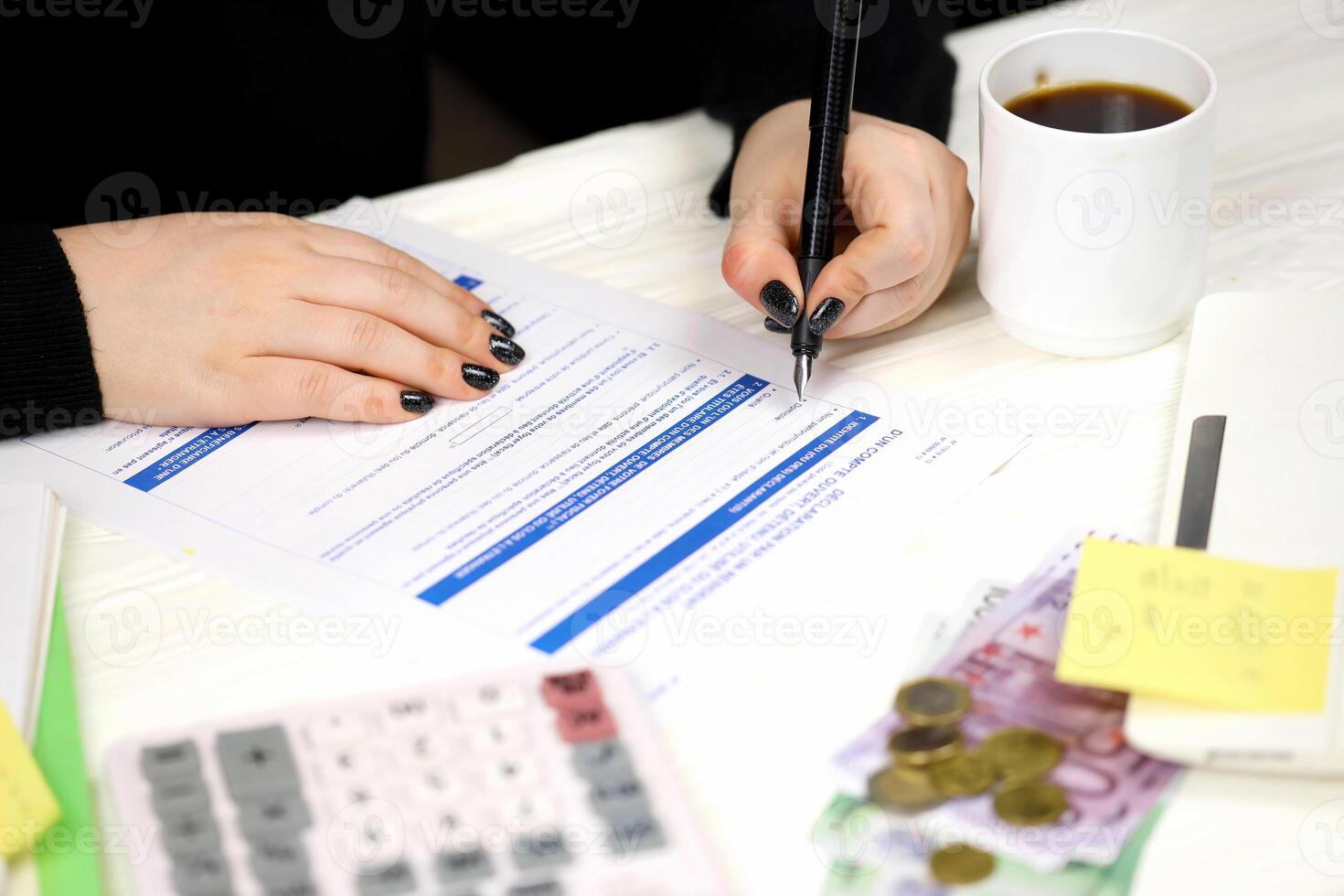Accountant fill french tax form 3916 Declaration by resident of account opened, held used or closed abroad in end of tax period. Taxation and paperwork routine photo