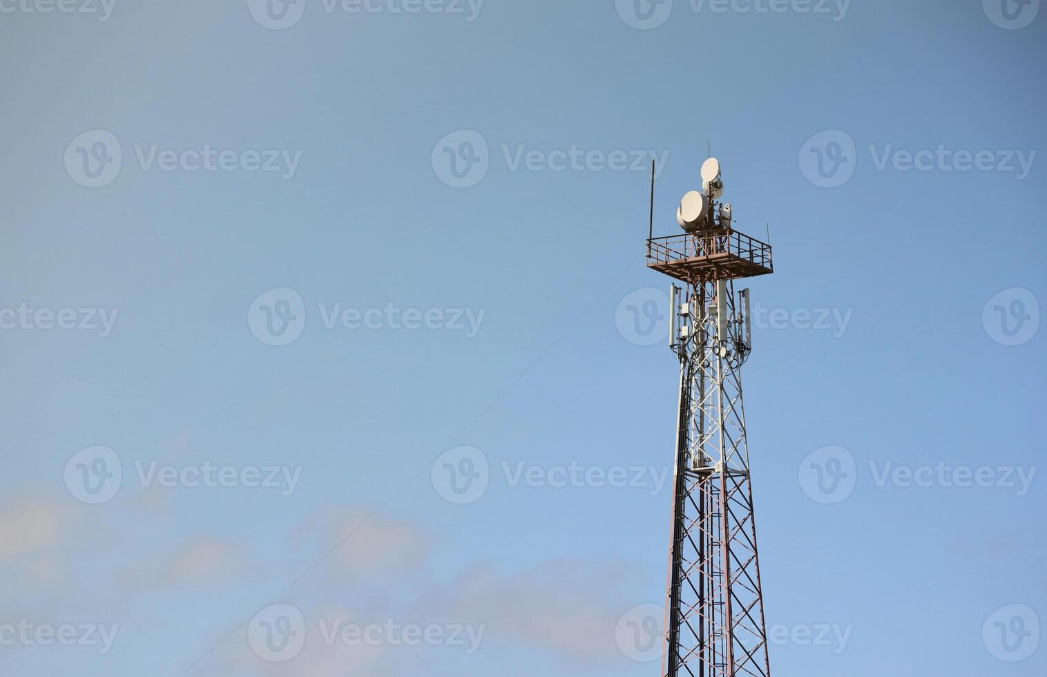 Telecommunication tower of 4G and 5G cellular. Cell Site Base Station. Wireless Communication Antenna Transmitter. Telecommunication tower with antennas photo