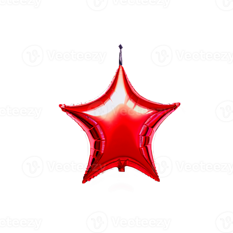 Red Star-shaped balloon floats on transparent background. Captured during celebration for decorative purpose. png