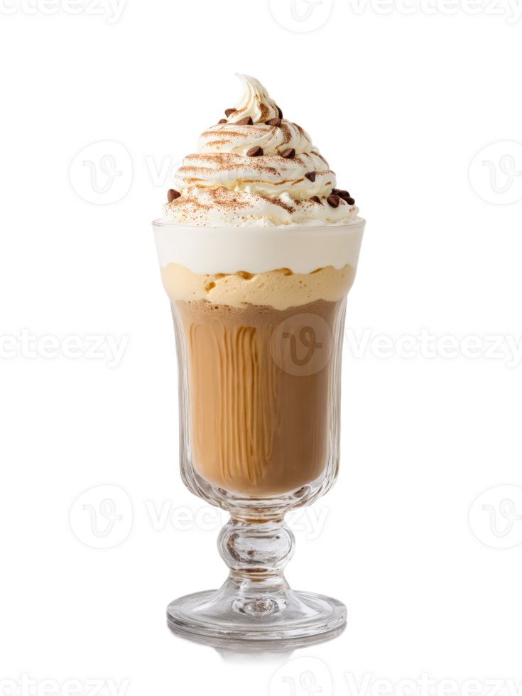 Flat White Coffee Affogato Float Tall glass with ice cream shot of espresso and dusting png
