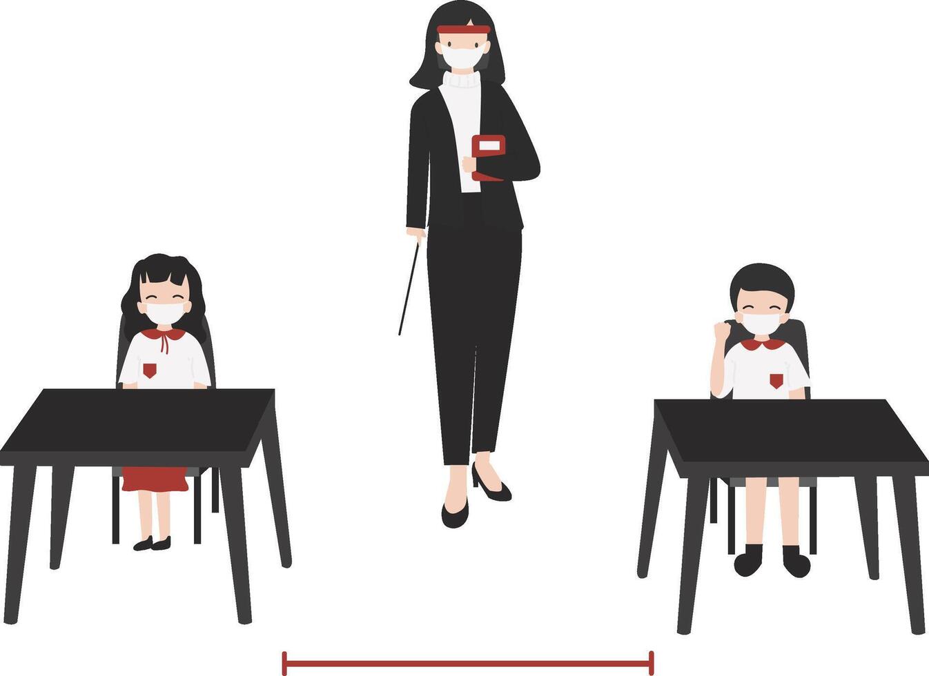 Social distancing in class flat design illustration isolated in white background vector