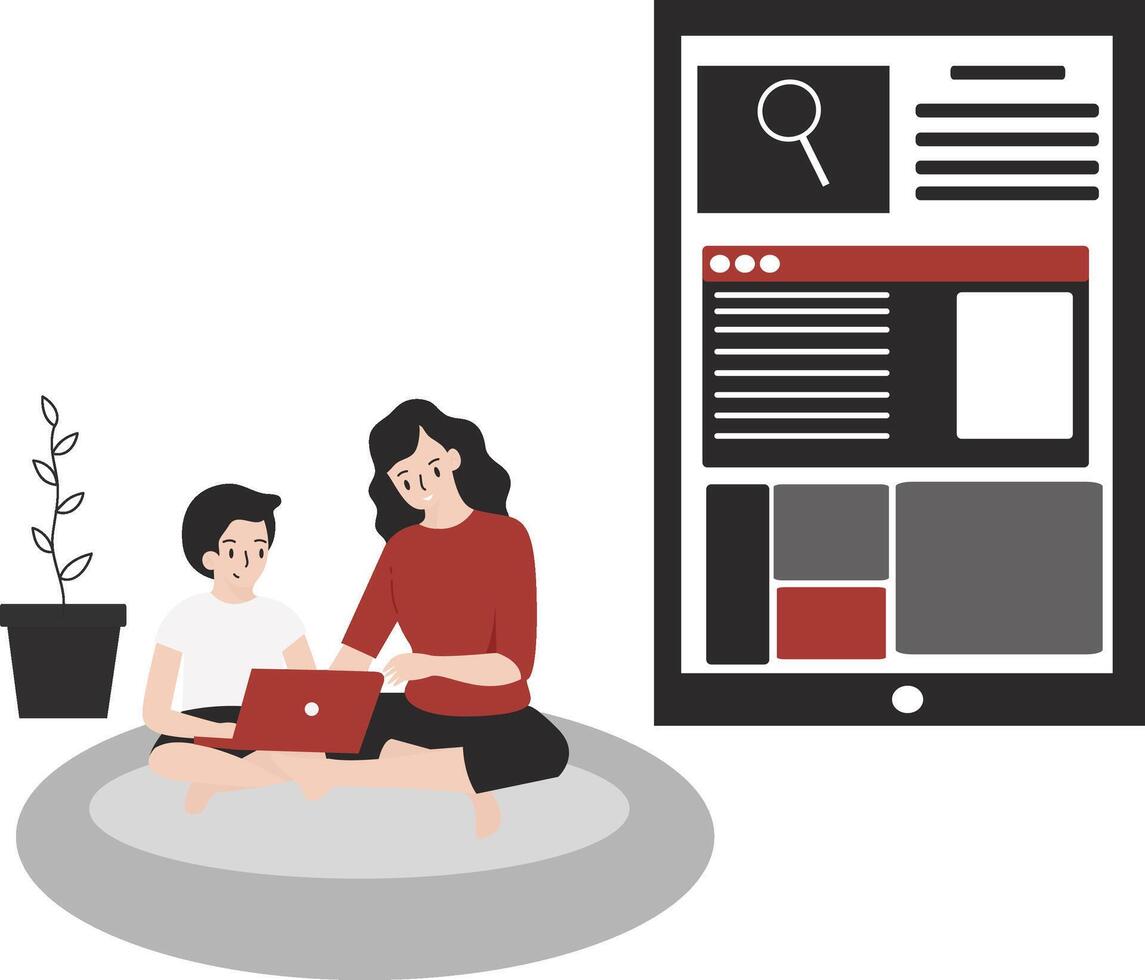 Doing homework flat design illustration isolated in white background vector