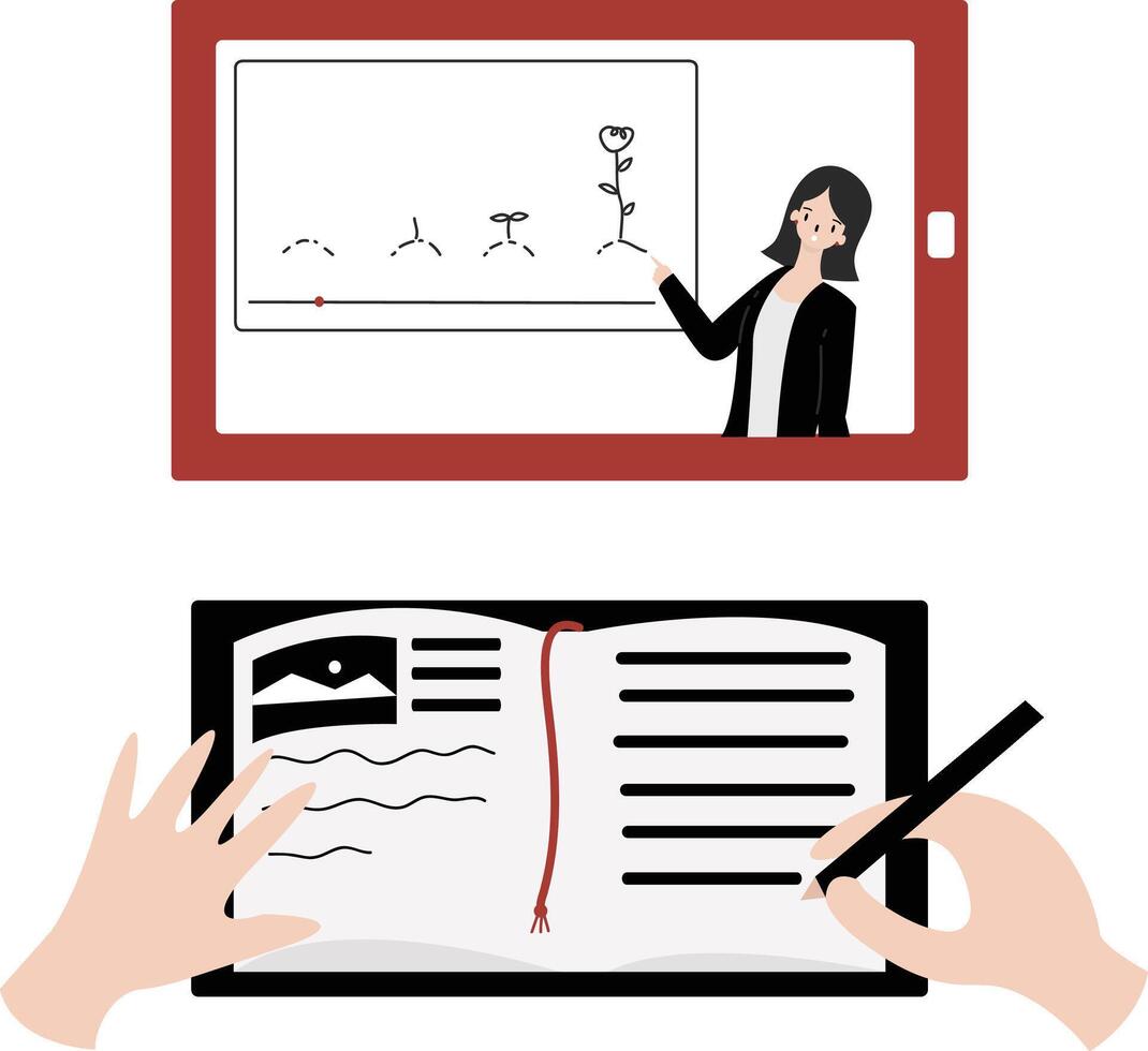 Illustration taking note online class flat design illustration isolated in white background vector