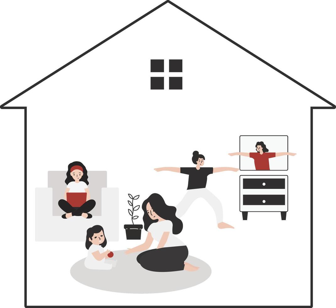 Stay at home flat design illustration isolated in white background vector
