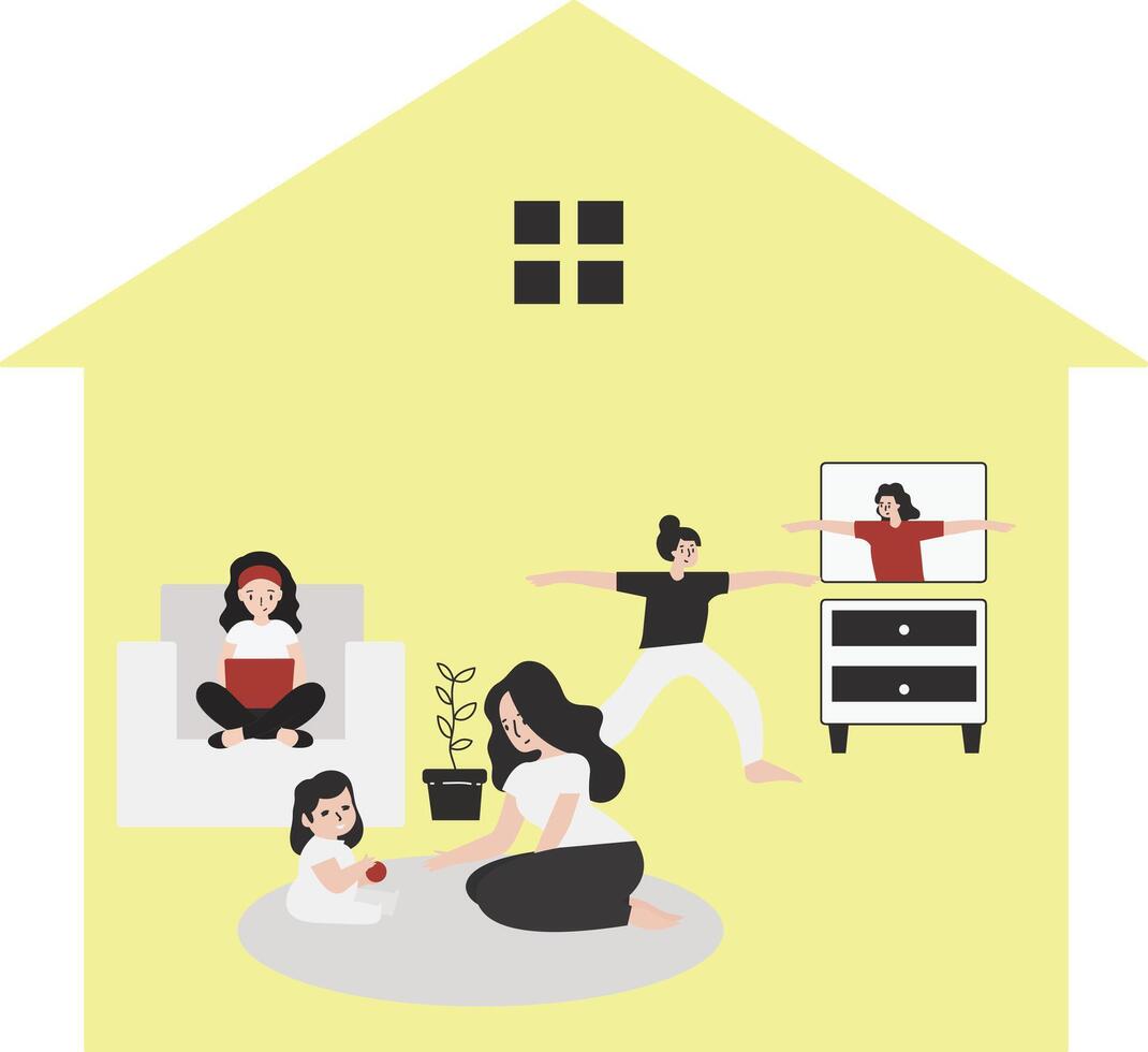 Stay at home flat design illustration isolated in white background vector