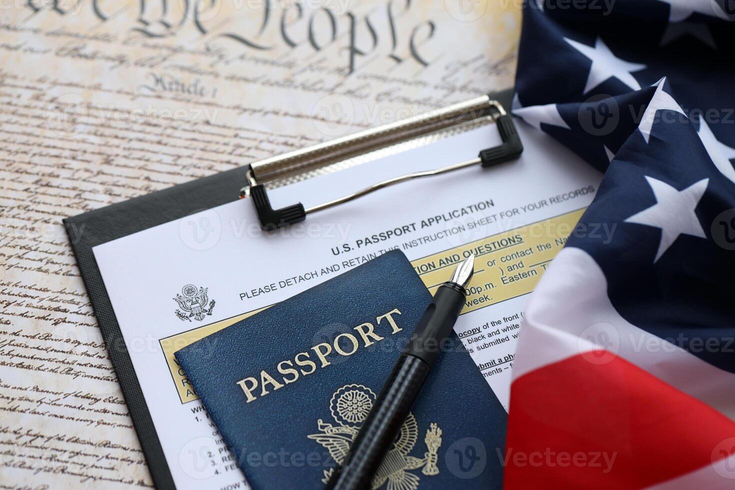 Department of State form DS11 Application for a U.S. Passport lies on table and ready to fill photo