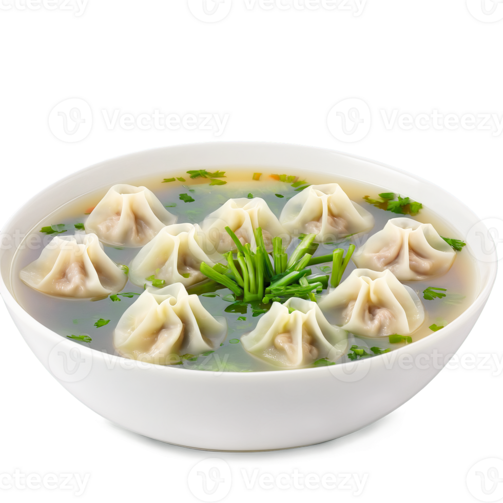 Wonton soup a clear chicken broth with delicate pork filled dumplings and thinly sliced green png
