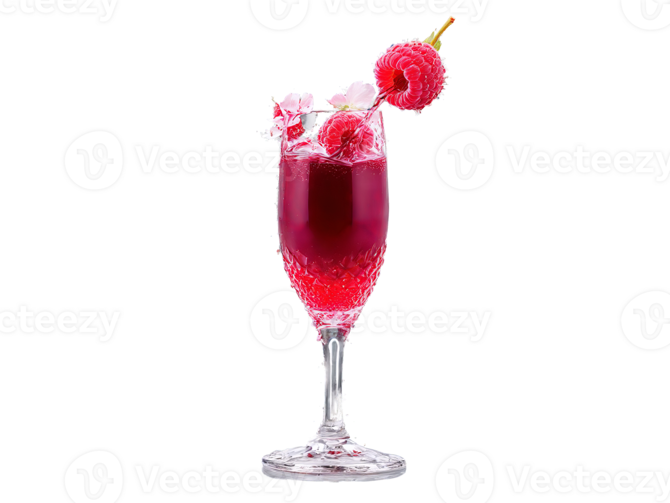 Raspberry Juice Vibrant raspberry juice in a delicate flute fresh raspberries and petals splash captured png