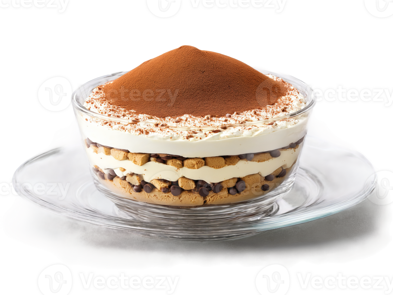 Tiramisu classic Italian with mascarpone and espresso soaked ladyfingers served in a transparent glass dish png