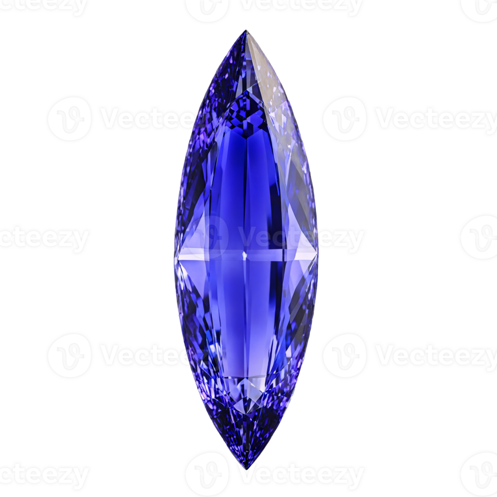 Tanzanite A deep blue violet tanzanite with a sharp reflection floating against a blurred background png