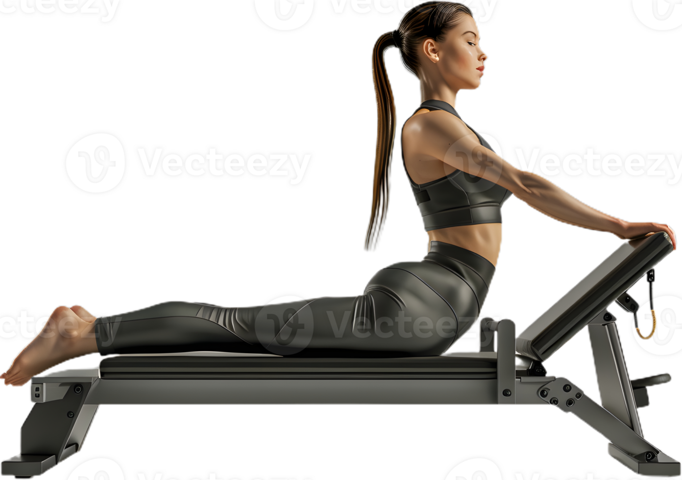 a woman is doing a pilates exercise on a pilates machine png