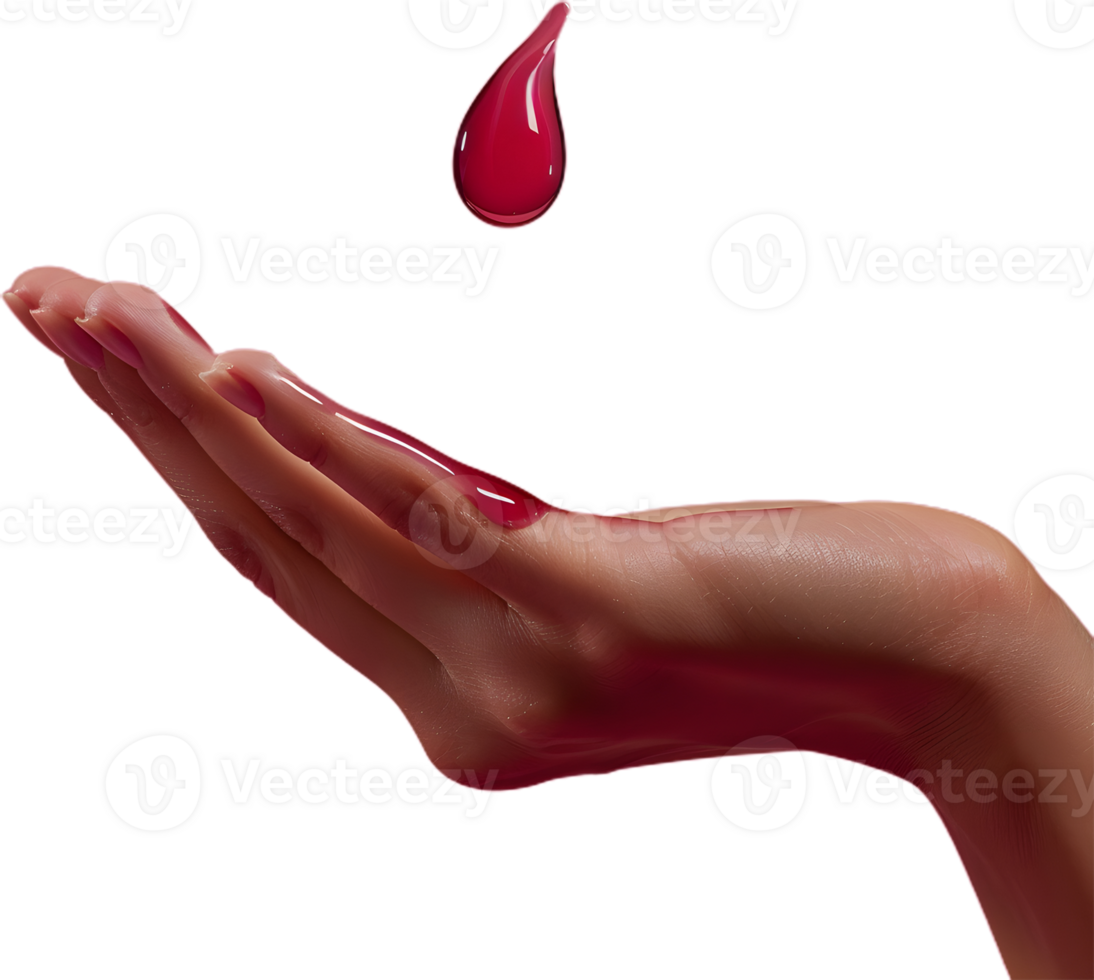 blood drop on hand with transparent background png