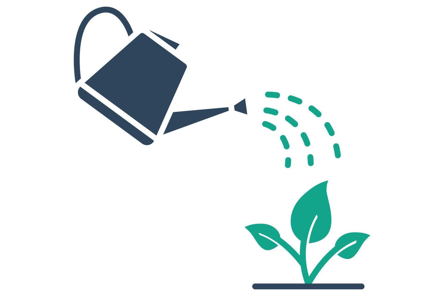 watering icon. watering can with plant. icon related to growth. solid icon style. growth elements illustration vector