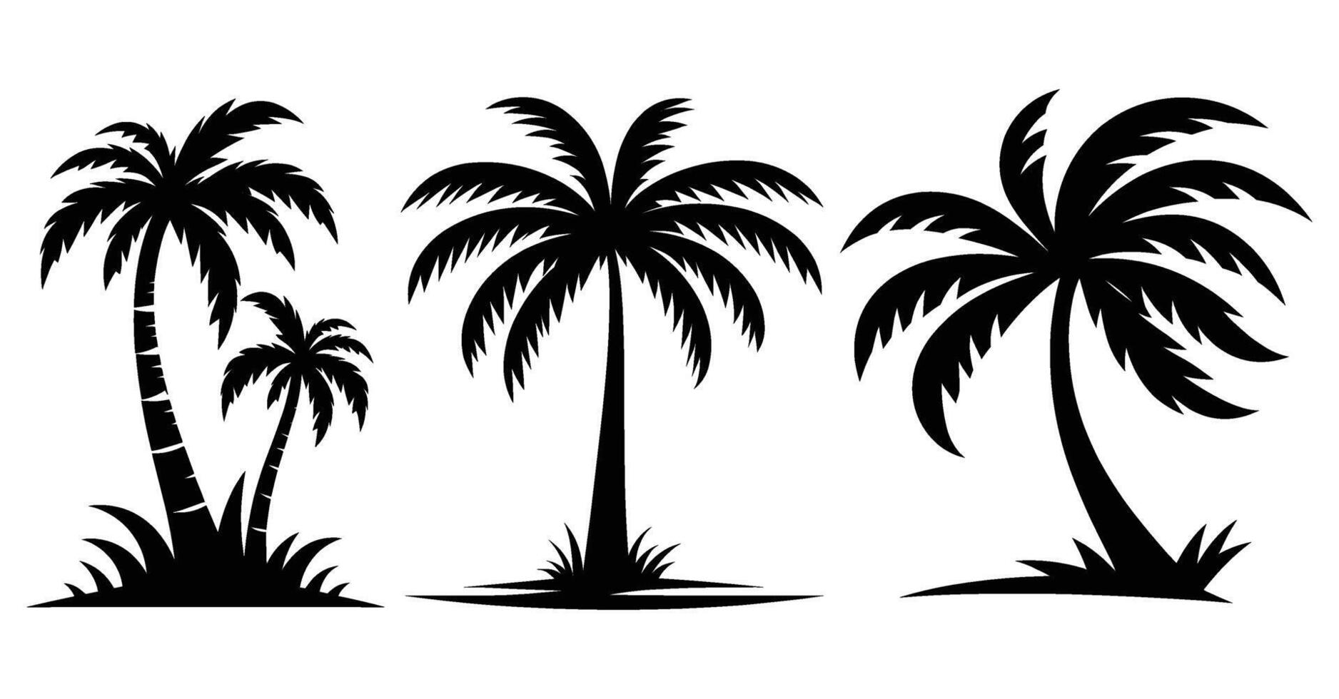 Set of Palm Tree silhouettes illustration Isolated on White Background vector