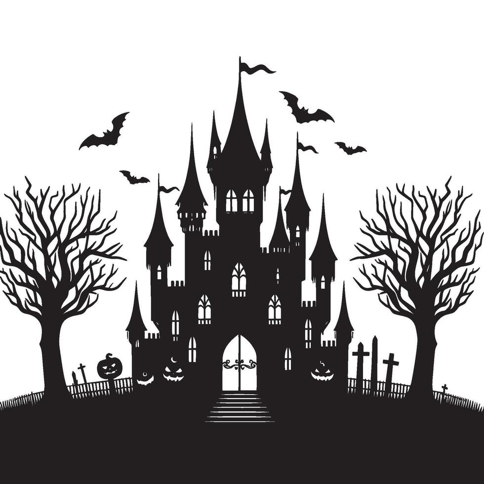 Haunted scary house silhouette on white background vector