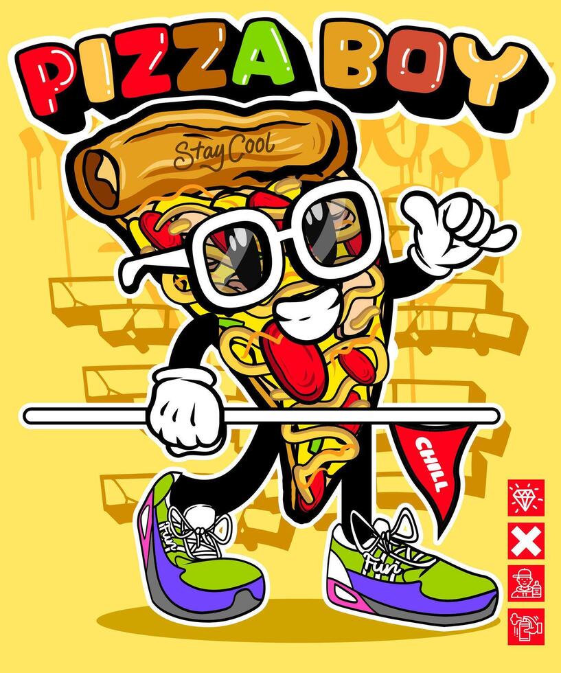 Fast food graffiti cartoon illustration. Colorful fast food mascot illustration in graffiti style vector