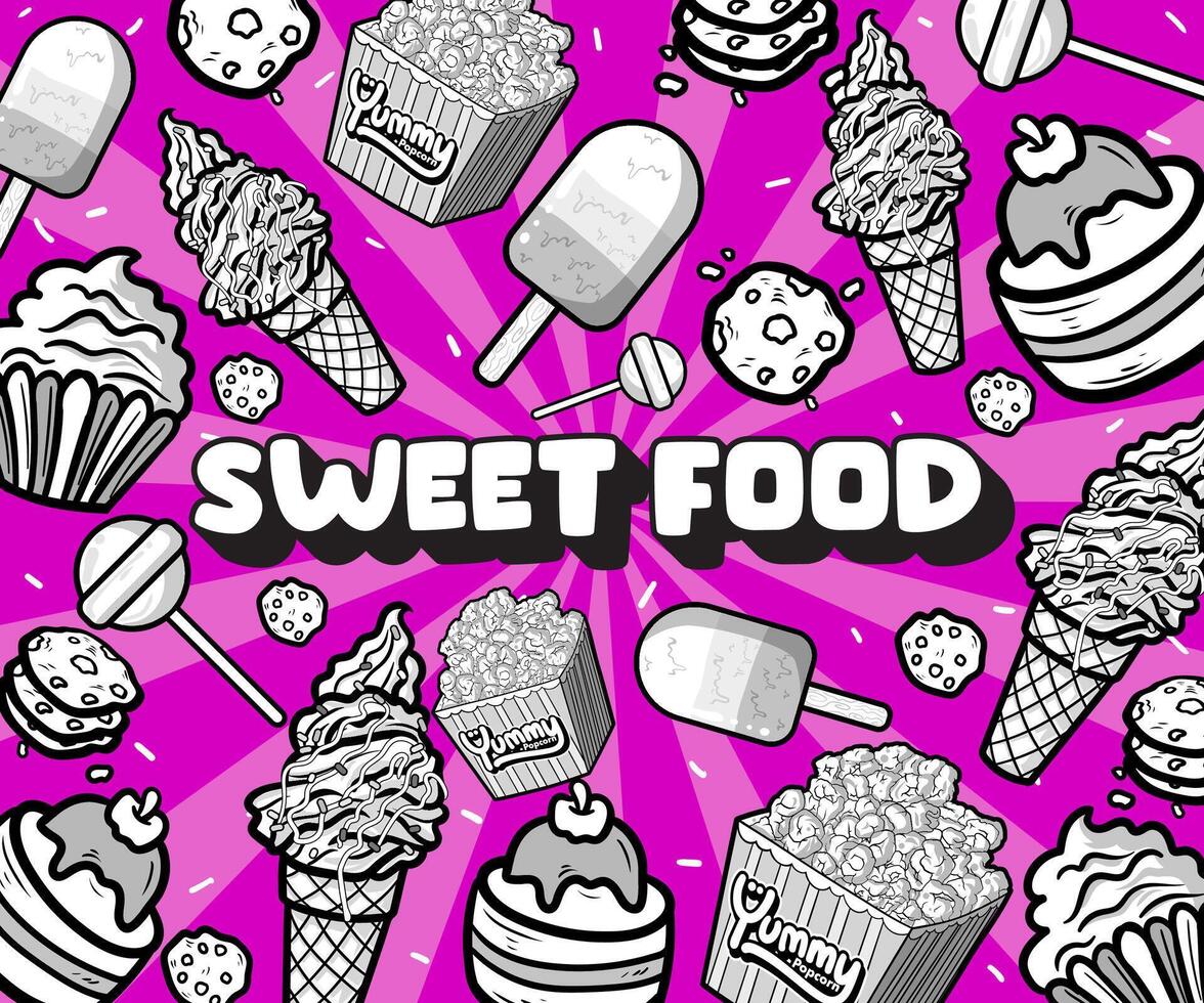 Sweet food illustration. A Set of hand drawn sweet food background illustrations vector