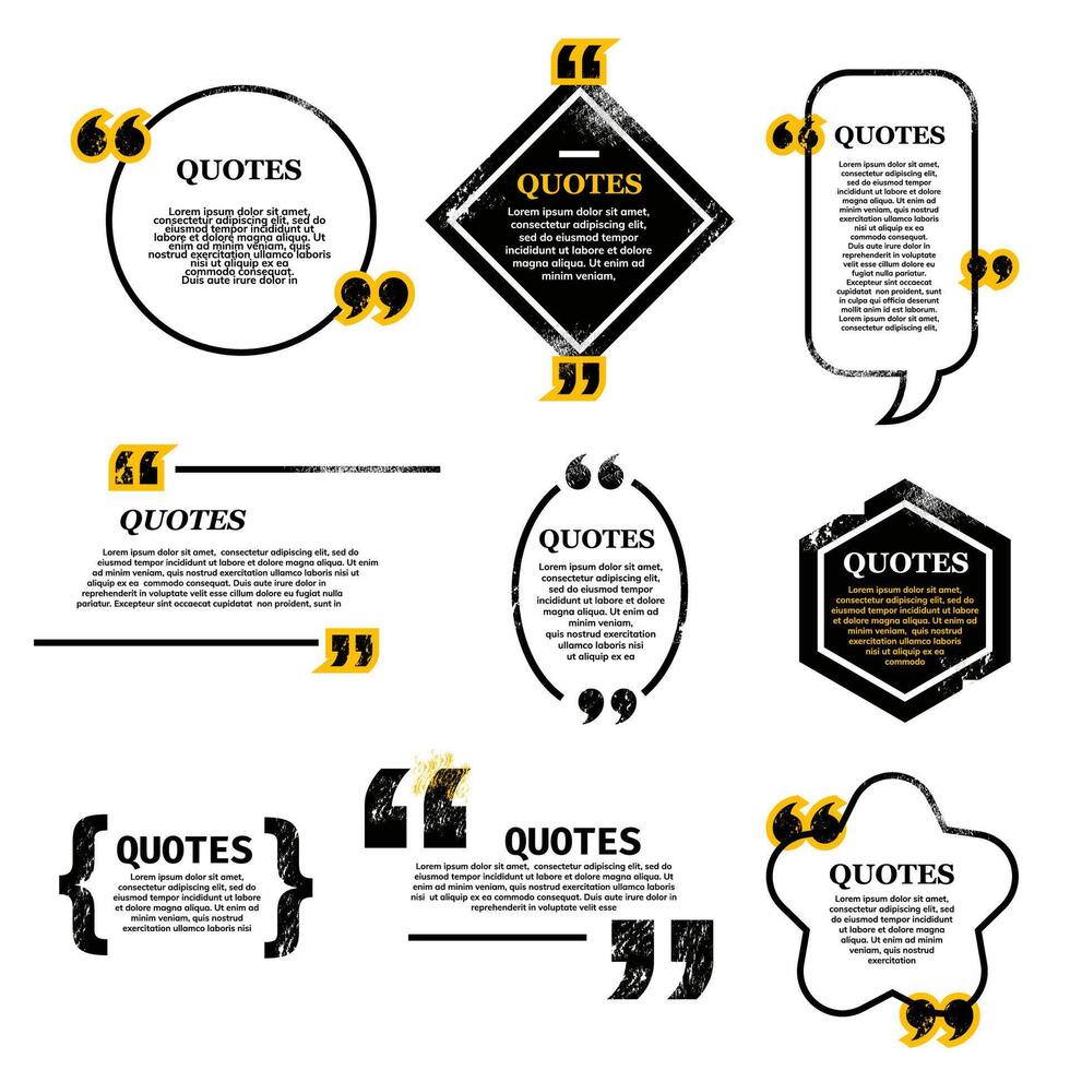 Quote bubble and box, blank layout templates set vector