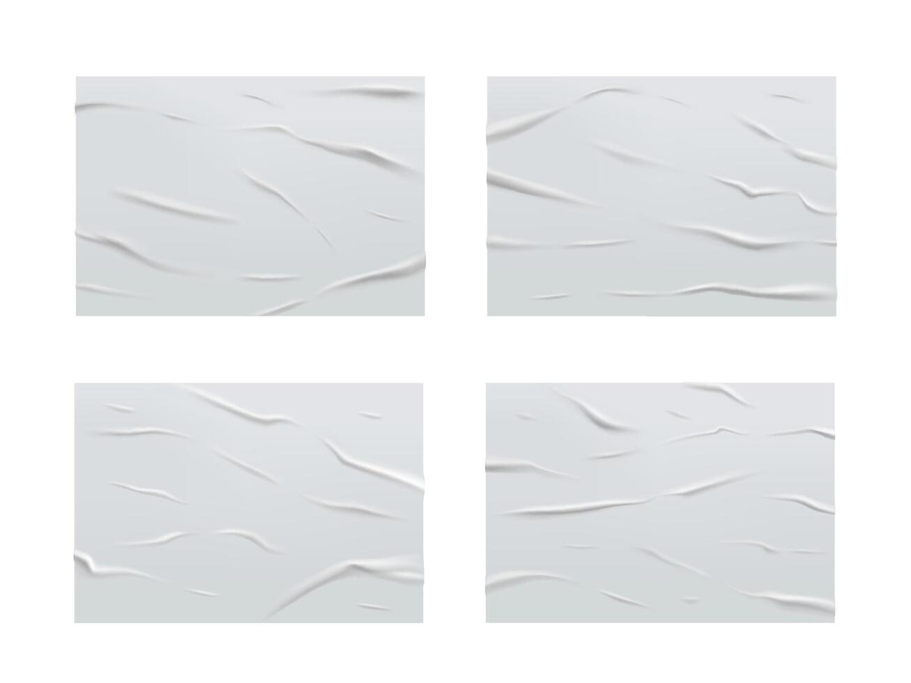 White glued wet paper, wrinkled texture, sheets vector