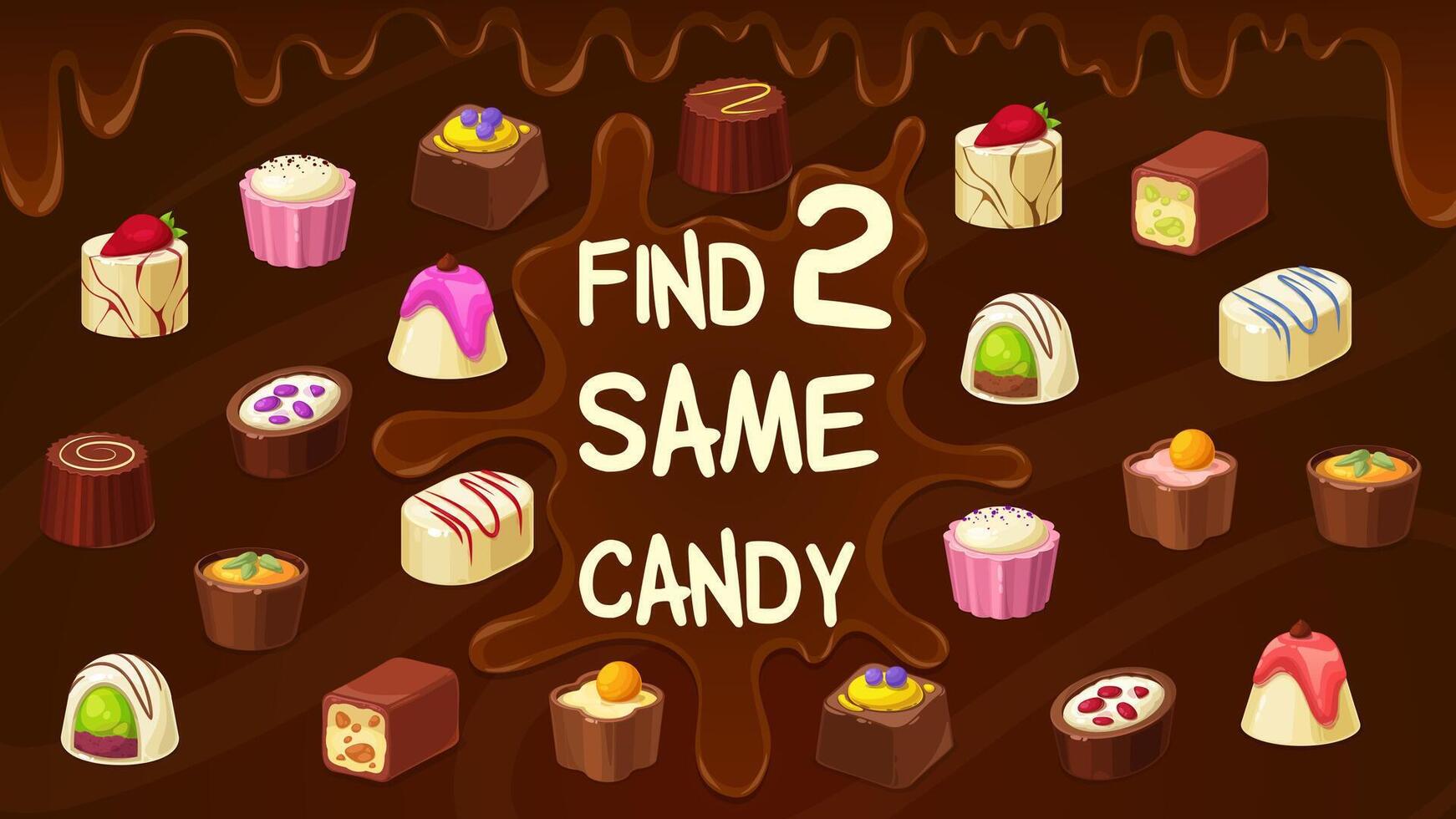 Find two same candies kids game with sweets vector