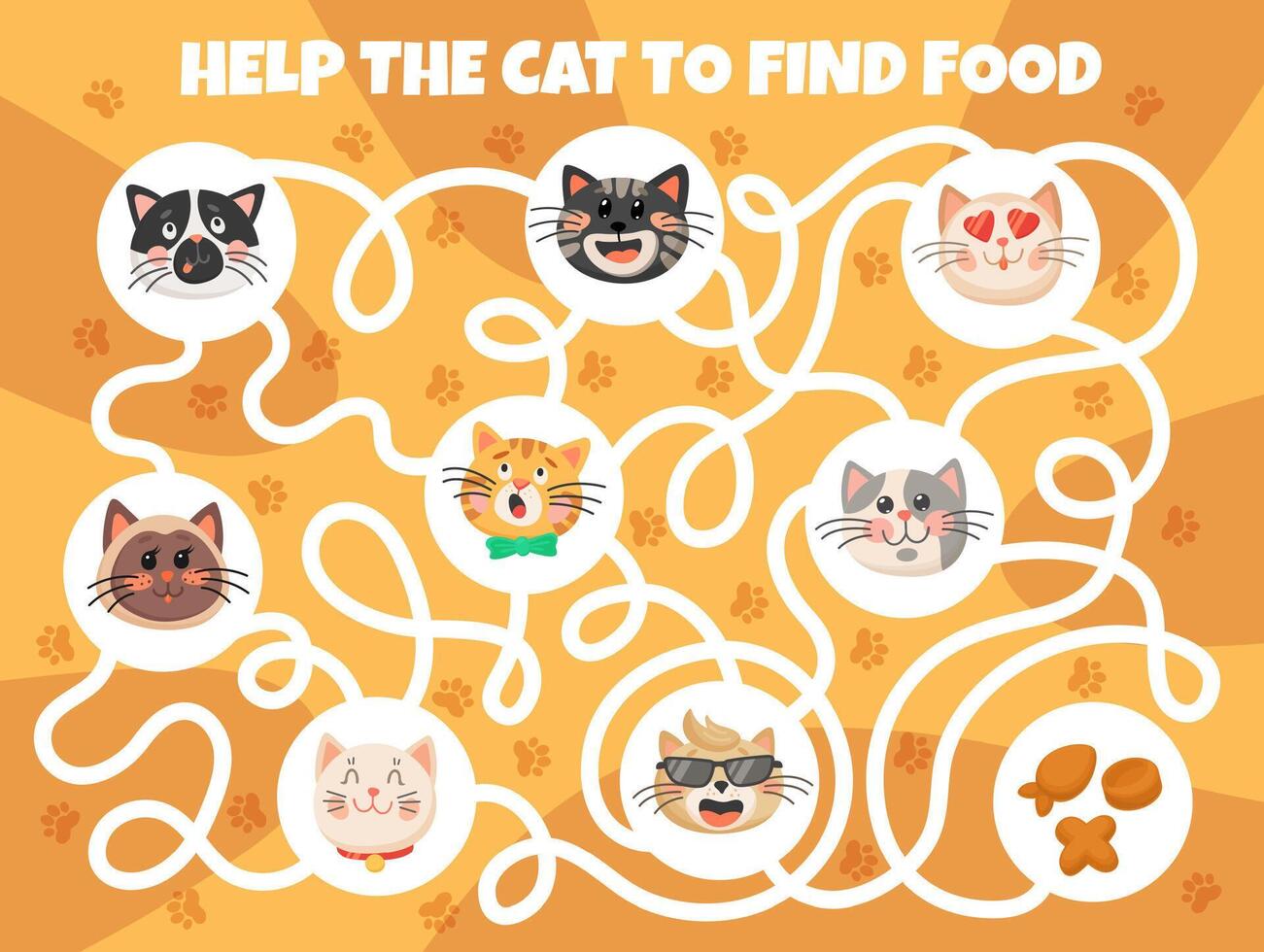 Cartoon cats and kittens kids game, labyrinth maze vector