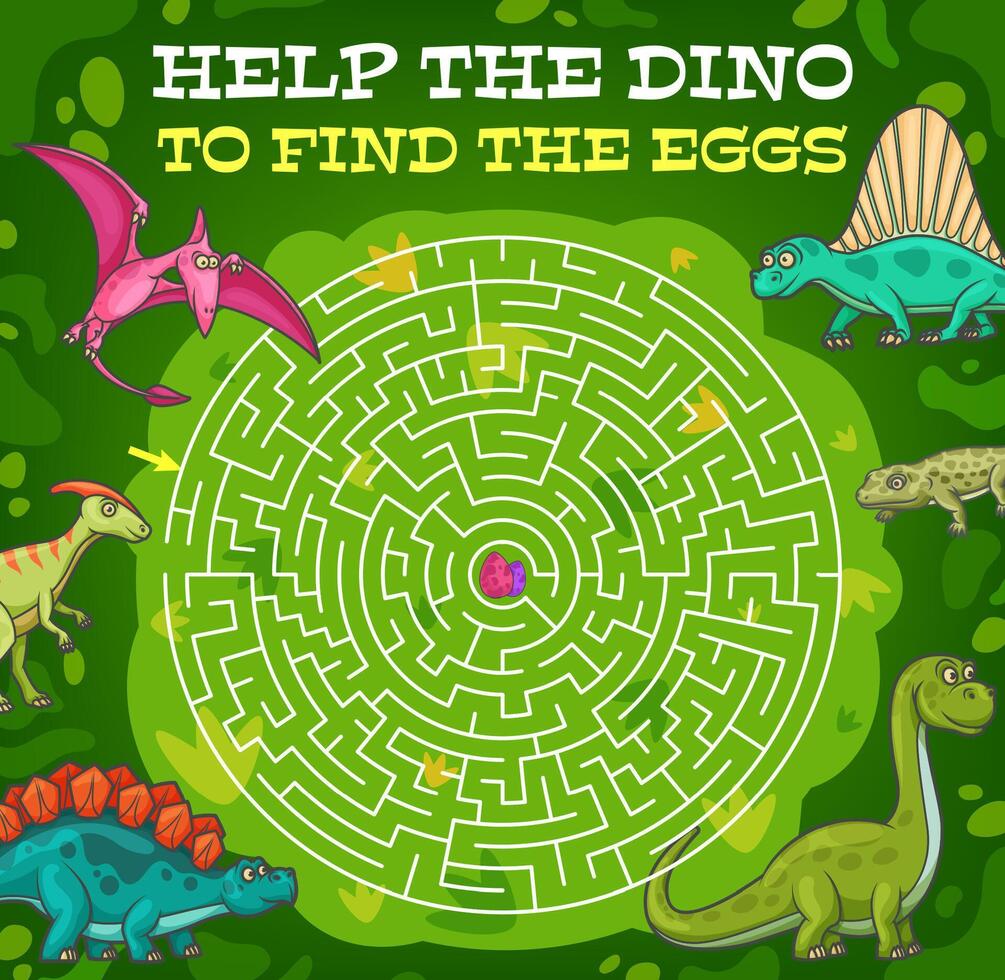 Labyrinth maze help dinosaur find the egg, riddle vector