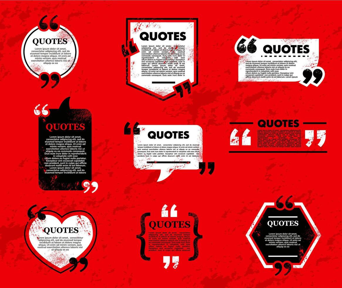 Quote bubble and box on red grunge background. vector
