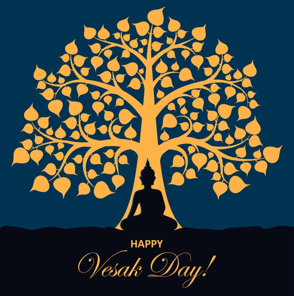 Vesak day and Buddha monk under tree in meditation vector