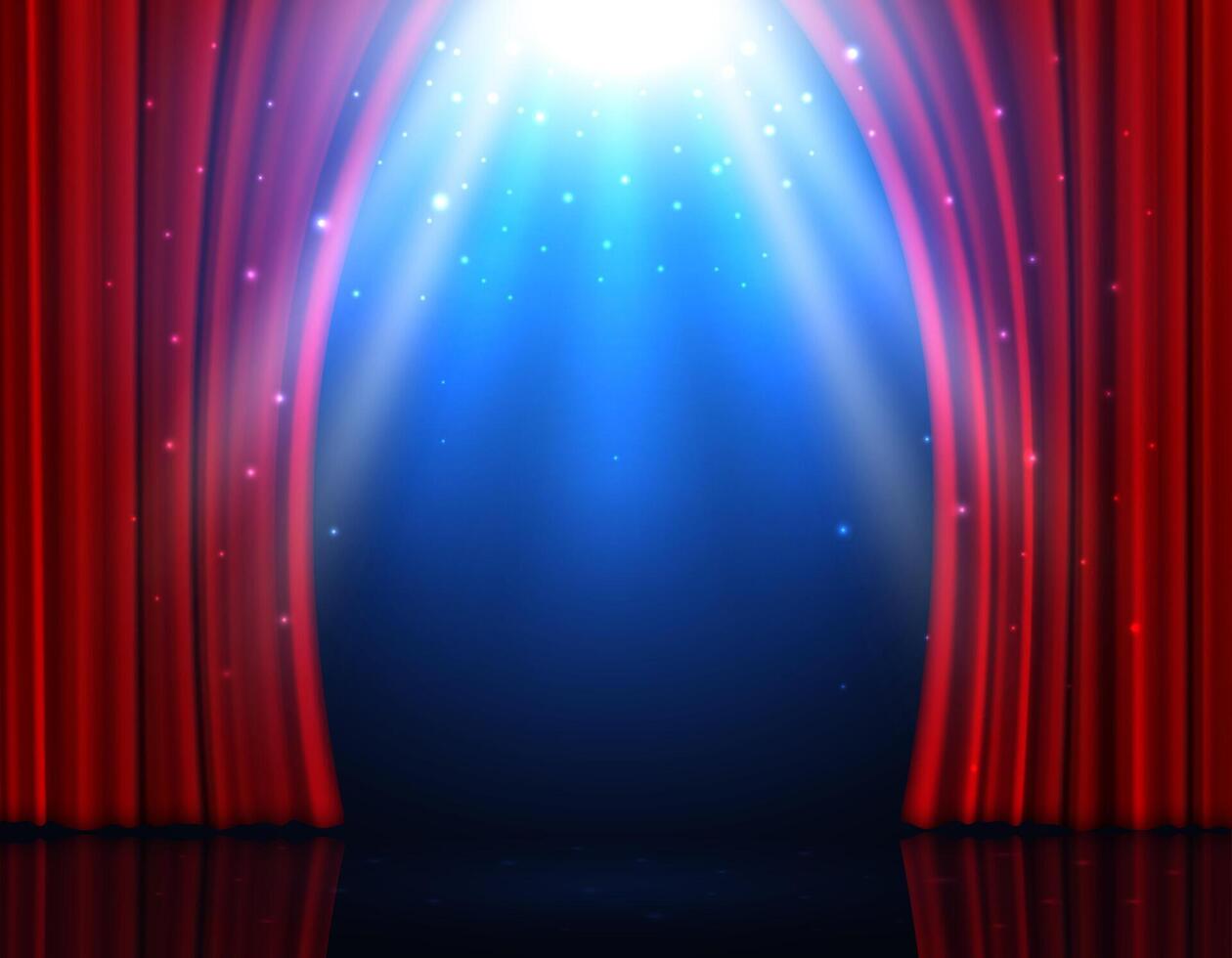 Realistic red curtains on stage, circus or theater vector