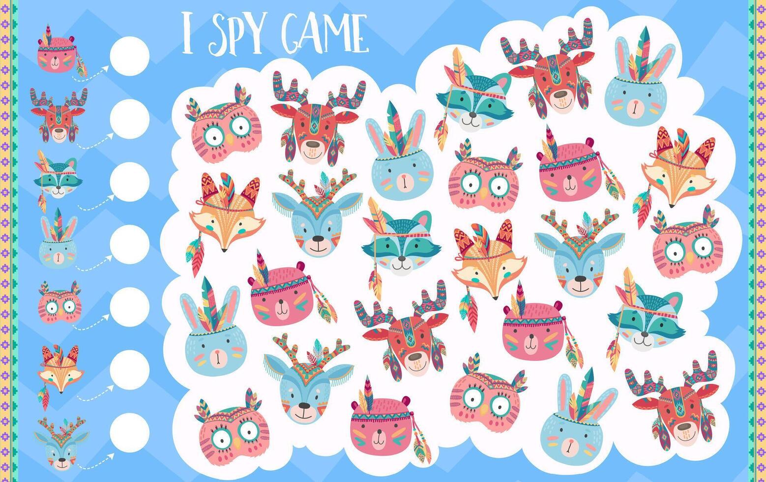 Cartoon Indian animals, kids I spy riddle game vector