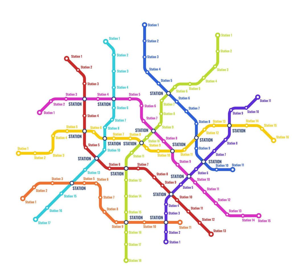 Metro, subway, underground transport map vector