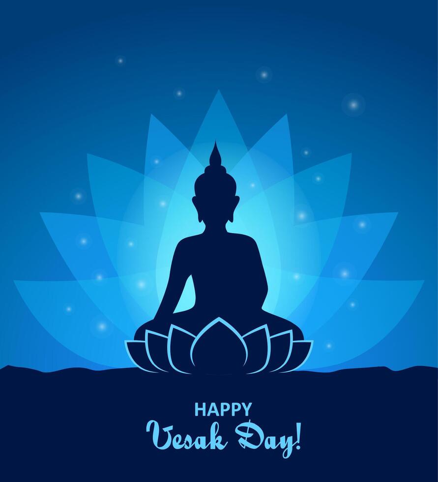 Vesak day, Buddha in Lotus silhouette, holiday vector