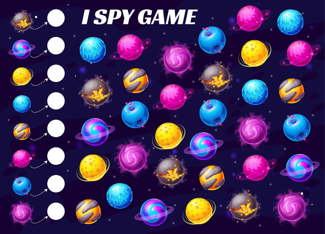Kids I spy game maze, space and planets puzzle vector
