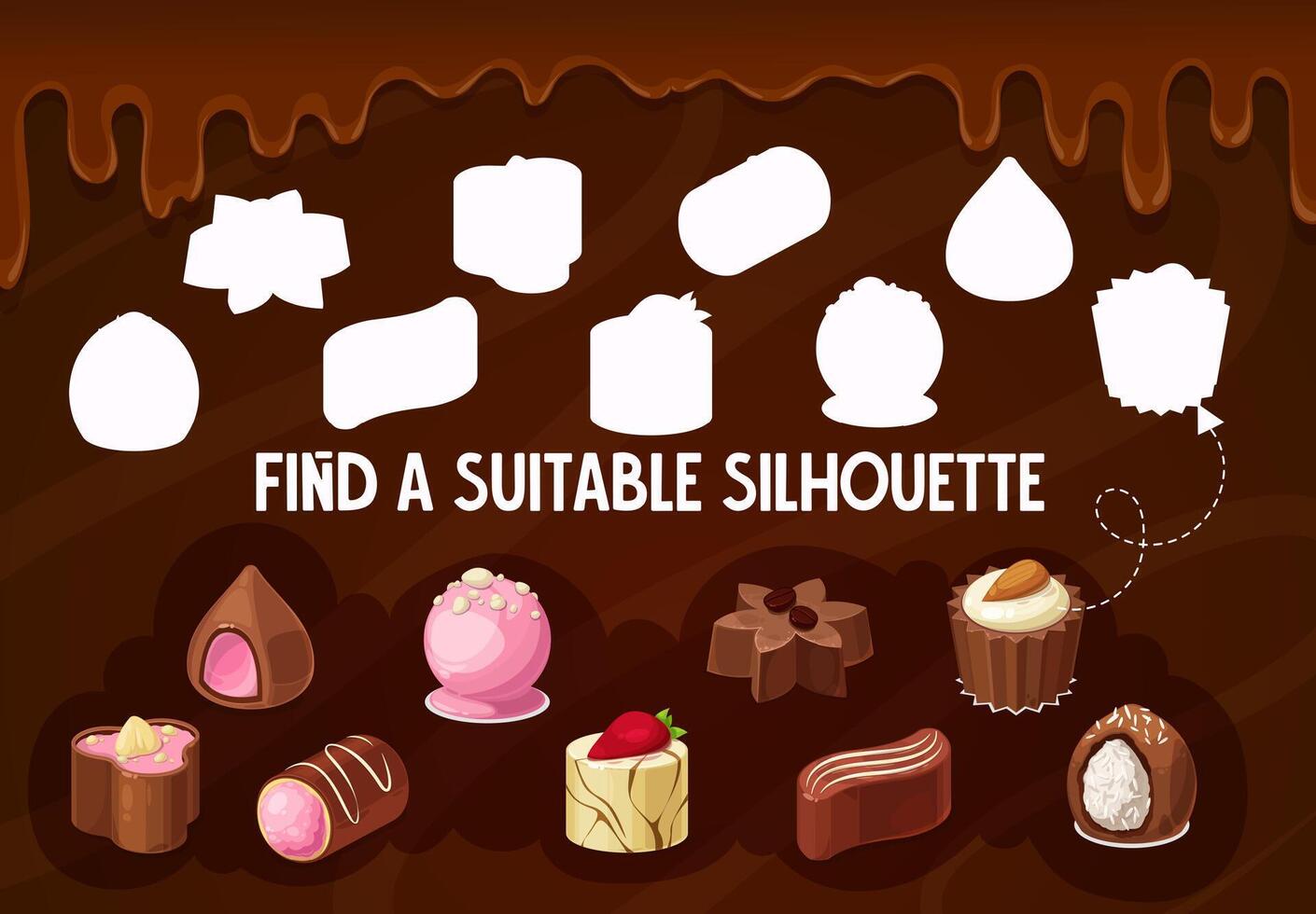 Chocolate sweets, truffle candies, praline game vector