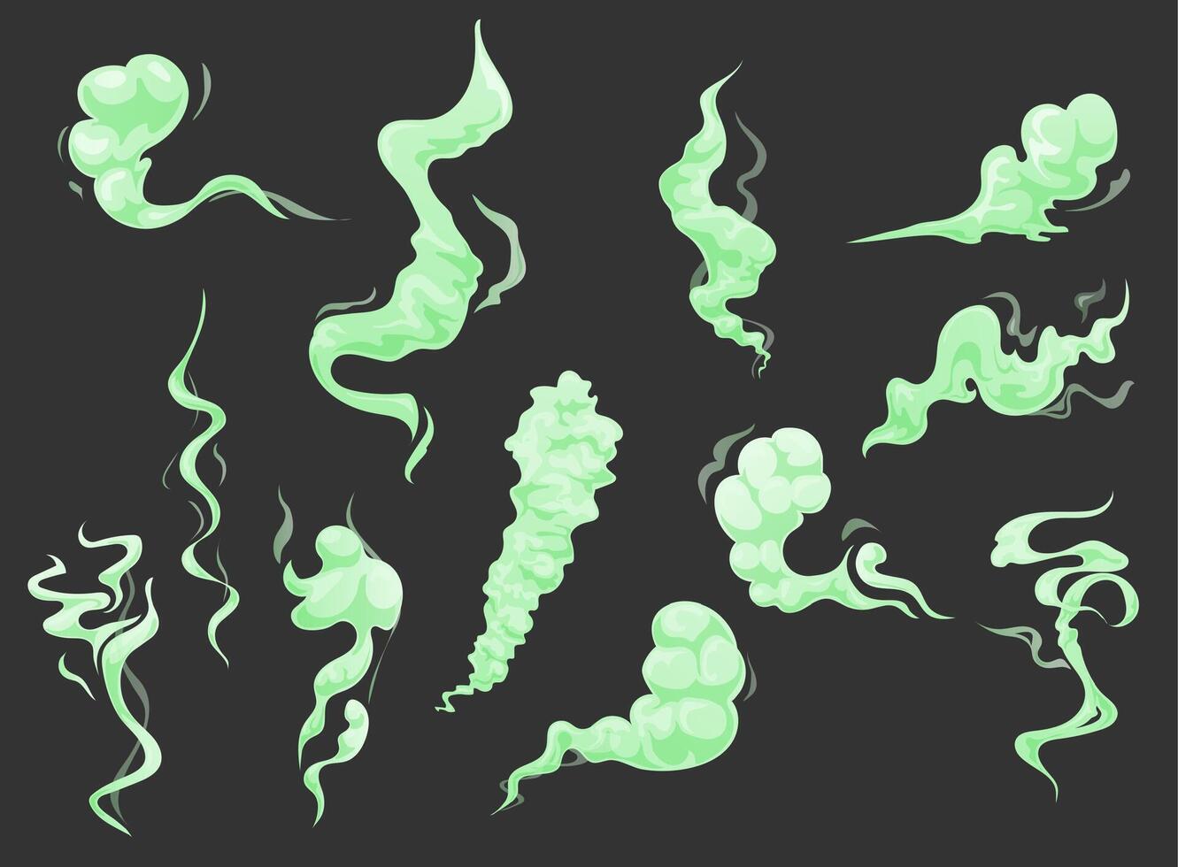 Bad green cartoon smell, smoke odor and stink vector