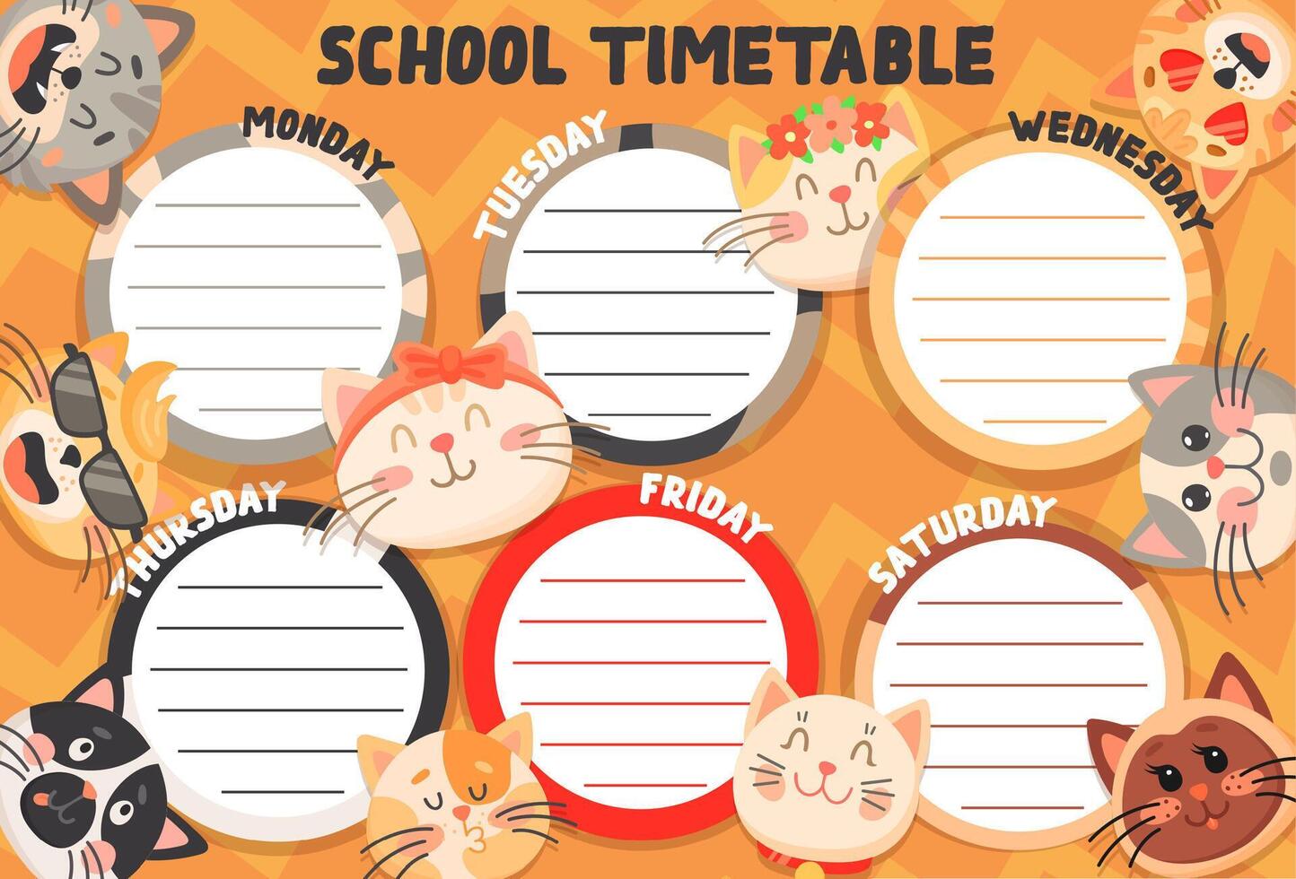 School timetable schedule funny cats and kittens vector