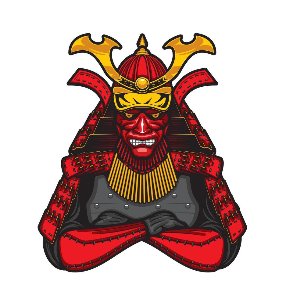 Japanese samurai warrior mascot or tattoo, shogun vector