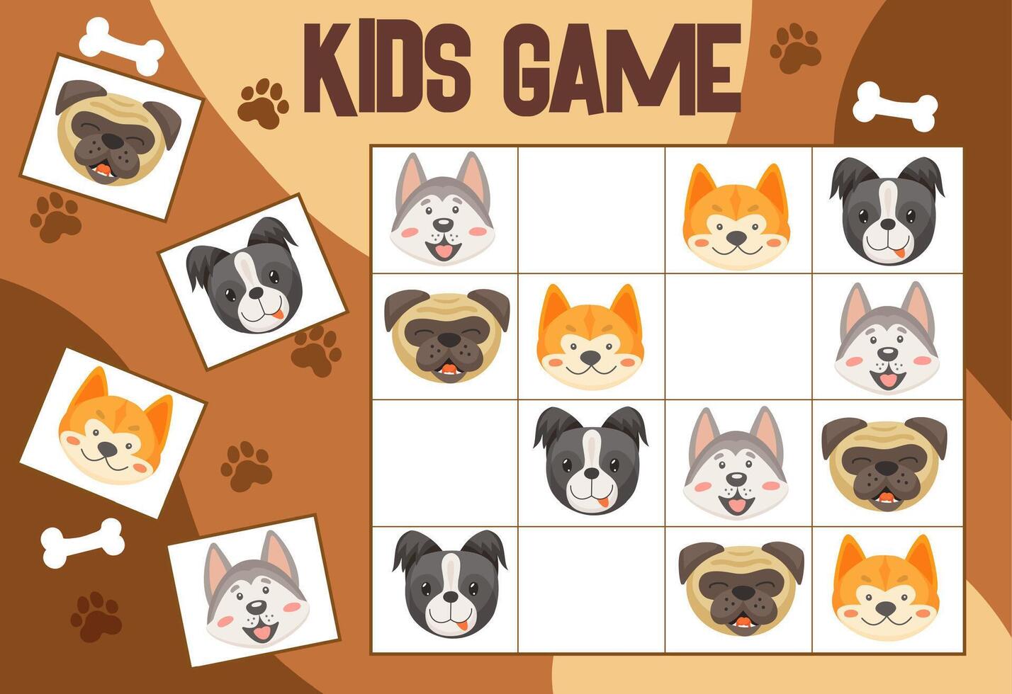 Sudoku kids game dogs and puppies, riddle vector