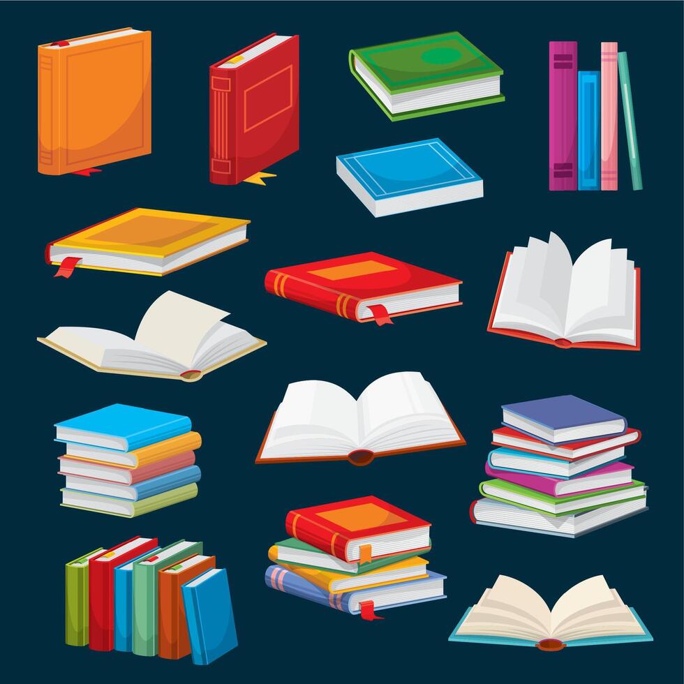 Cartoon books, bestsellers or school textbooks vector